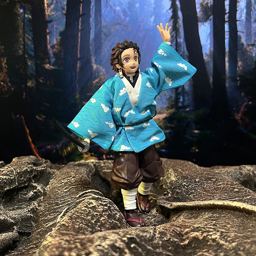 Фото Demon Slayer аниме Shf Kamado Tanjirou тренировочная одежда ручной работы со встроенной железной проволокой подходит для 1/12 подвижной гуманоидной игрушки №5
