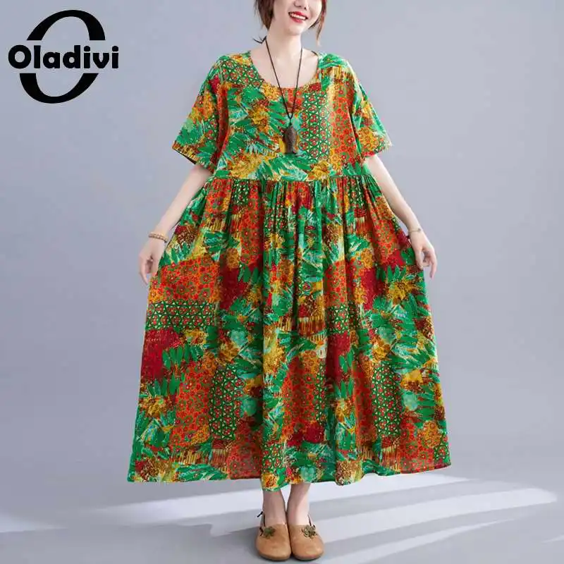 

Oladivi женская одежда большого размера, летнее праздничное платье в стиле бохо, модная пляжная одежда с принтом, женские богемные туники, длинные платья 8845
