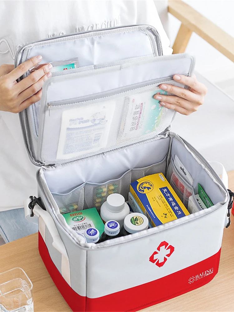 

Medical Carry Bag Medicine Cabinet Home Storage Multifunctional Layered Organizer Medicine Box Fabric Home Travel First Aid Kit