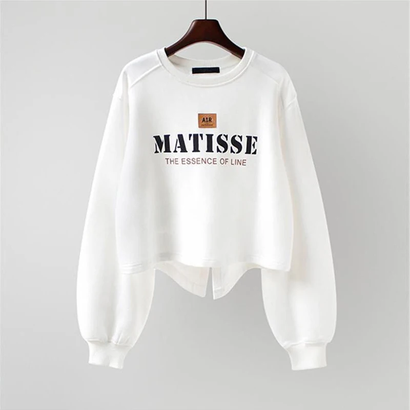 

Korean Fashion Short Hoodies Women Round Neck Pullovers Spring And Autumn Thin Loose Jacket Sweatshirts