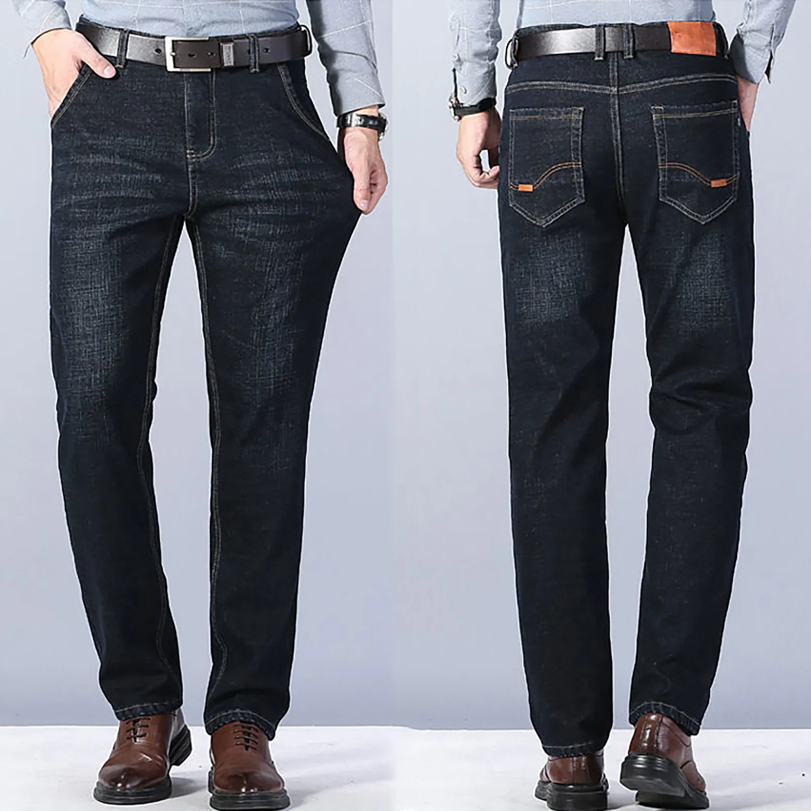 Зимние эластичные универсальные толстые теплые джинсы мужские уличные модные