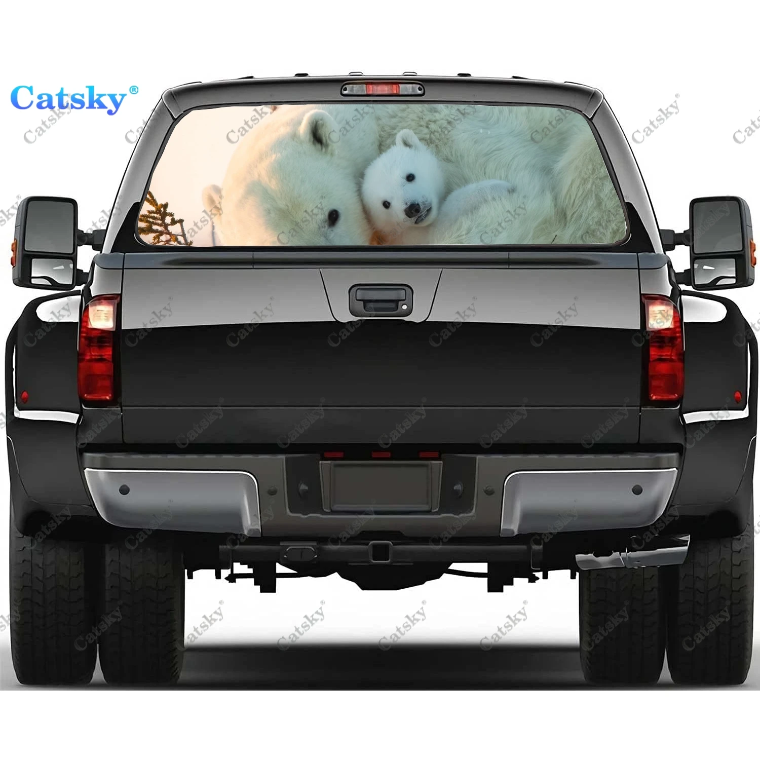 

Перфорированная виниловая универсальная наклейка с изображением белого медведя