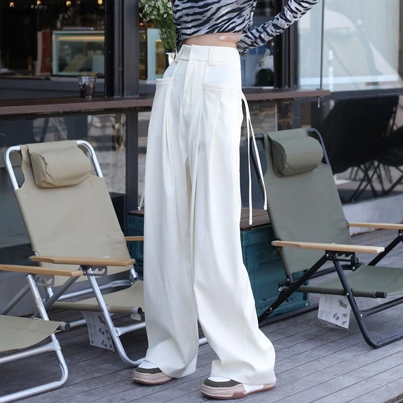 

Брюки женские с завышенной талией, классические элегантные штаны, повседневные Узкие прямые брюки с широкими штанинами, весна-лето