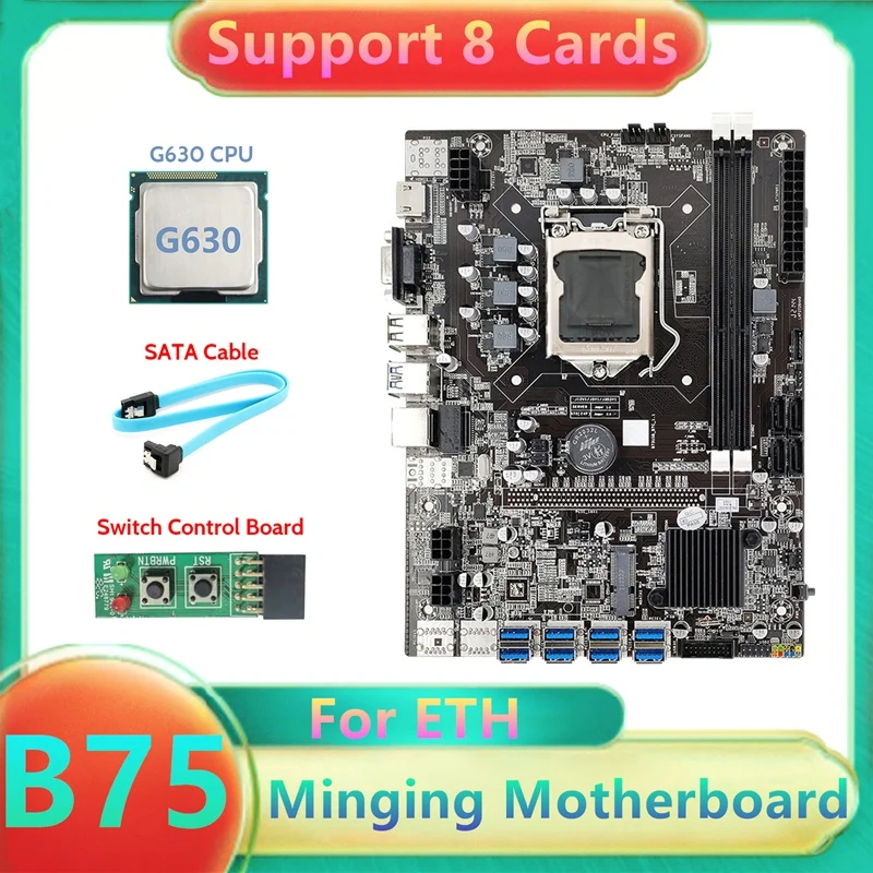 

B75 USB ETH Mining Motherboard 8XUSB3.0+G630 CPU+Switch Board+SATA Cable LGA1155 DDR3 B75 USB BTC Miner Motherboard