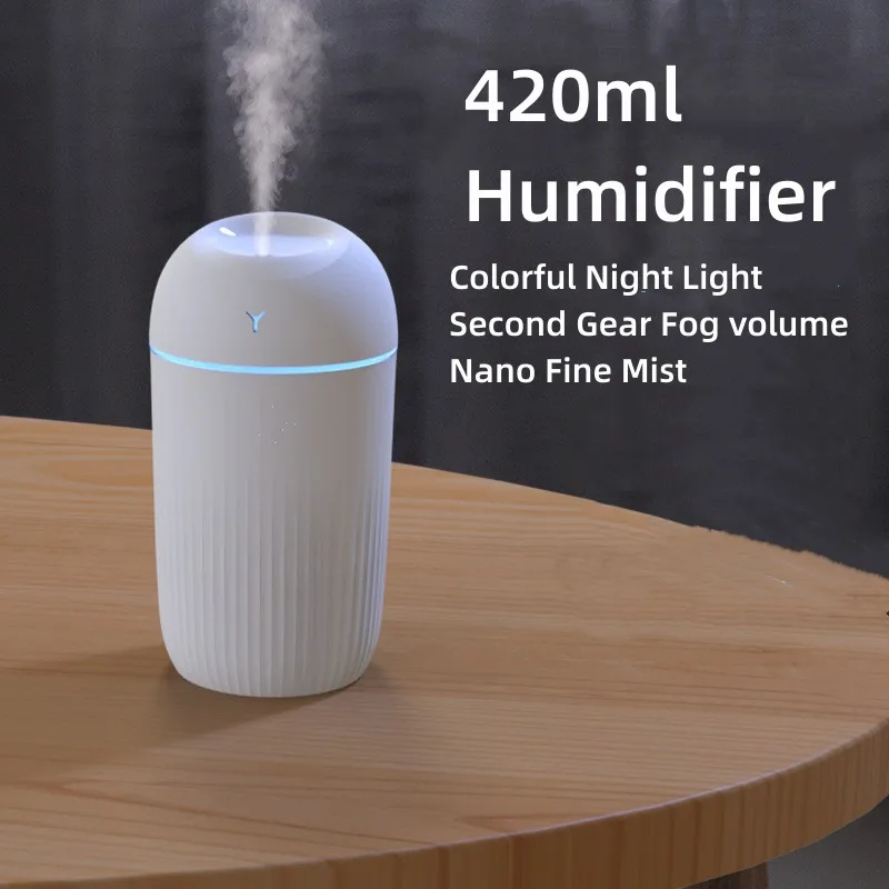 

420ml Air Humidifier Aroma Oil Humidificador for Home Car USB Cool Mist Sprayer with Colorful Soft Night Light Purifier