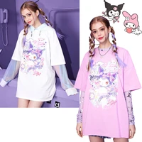 kuromi cotton t shirt joint name unifree short sleeved loose korean version oversize pink purple top sanrio t shirt girls gift