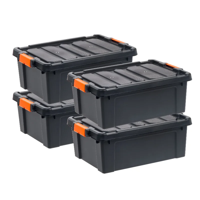 

11 Gallon Heavy Duty Plastic Storage Box, Black, Set of 4