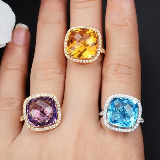 

ANGLANG Luxury Women Square Shape Engagement Rings AAA Blue Cubic Zirconia Proposal Rings for Girlfriend Fine Anniversary Gift