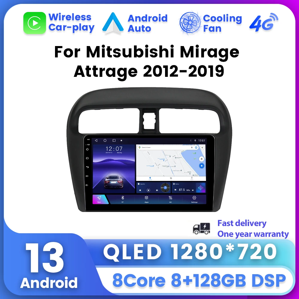 TomoStrong 9-дюймовый Android 13 CarRadio для Mitsubishi Mirage Attrage 2012-2019 с мультимедийным GPS Auto DSP BT 2Din