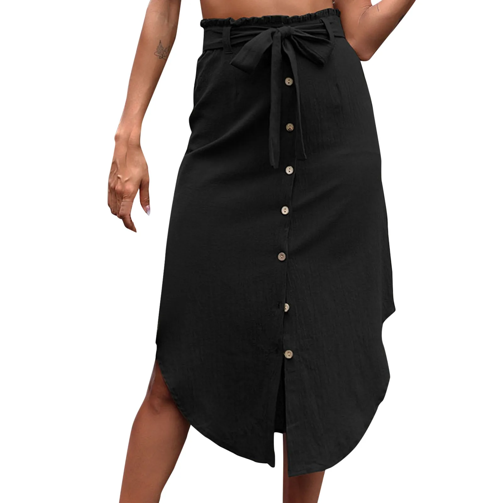 

Однотонная женская юбка в стиле бохо, однобортная юбка миди с запахом спереди и узлом, с оборками на подоле, корейская мода в стиле Харадзюку...