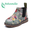 Новинка, детские зимние ботинки с принтом, Осень-зима, теплые ботильоны на плоской подошве для девочек, кожаная обувь для мальчиков, нескользящая обувь SH104