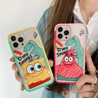 spongebob cute cartoon phone cases for iphone 13 12 11 pro max xr xs max x 2022 couple transparent anti drop tpu cover