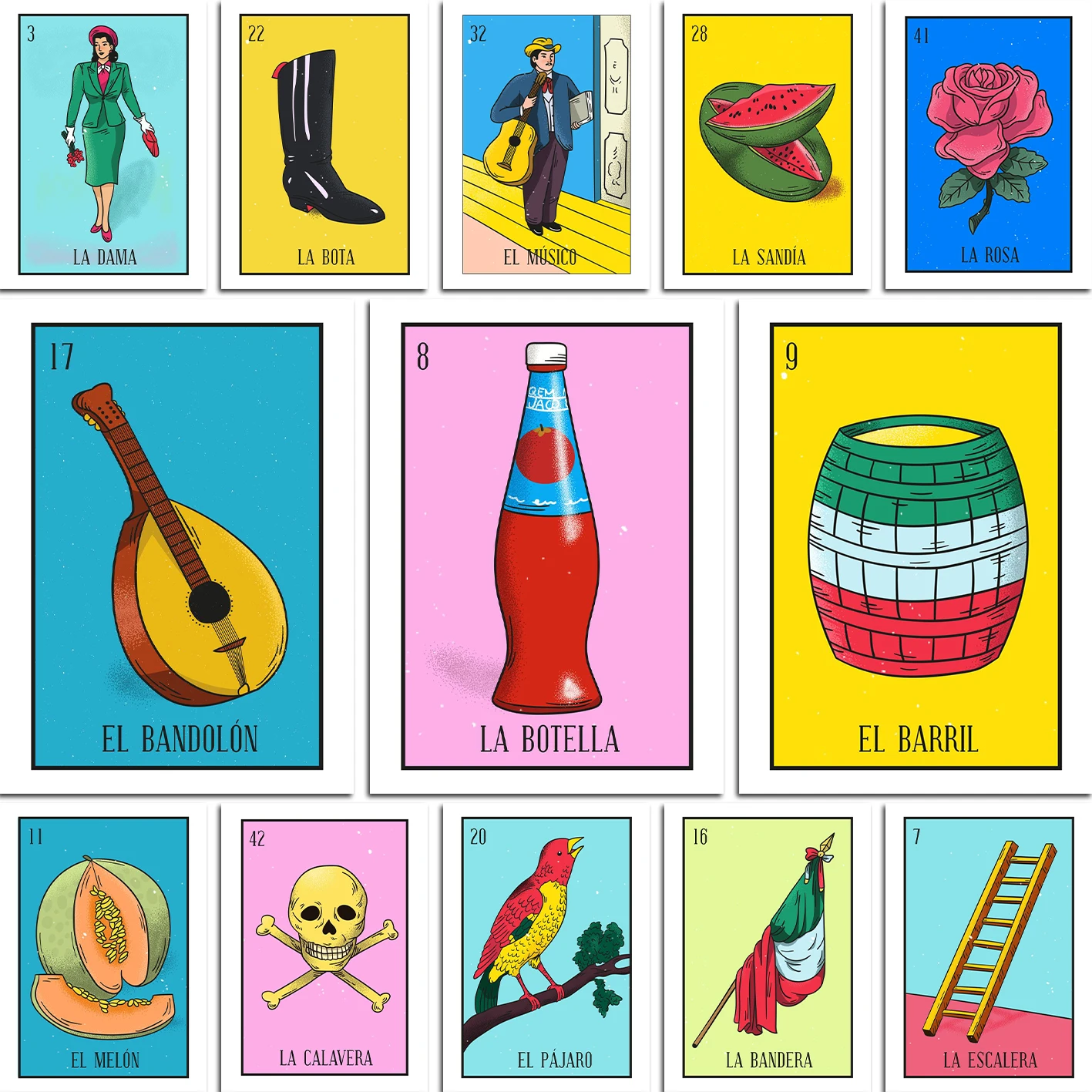 Яркий мексиканский лотереи иллюстрация печать Мексиканская культура Холст