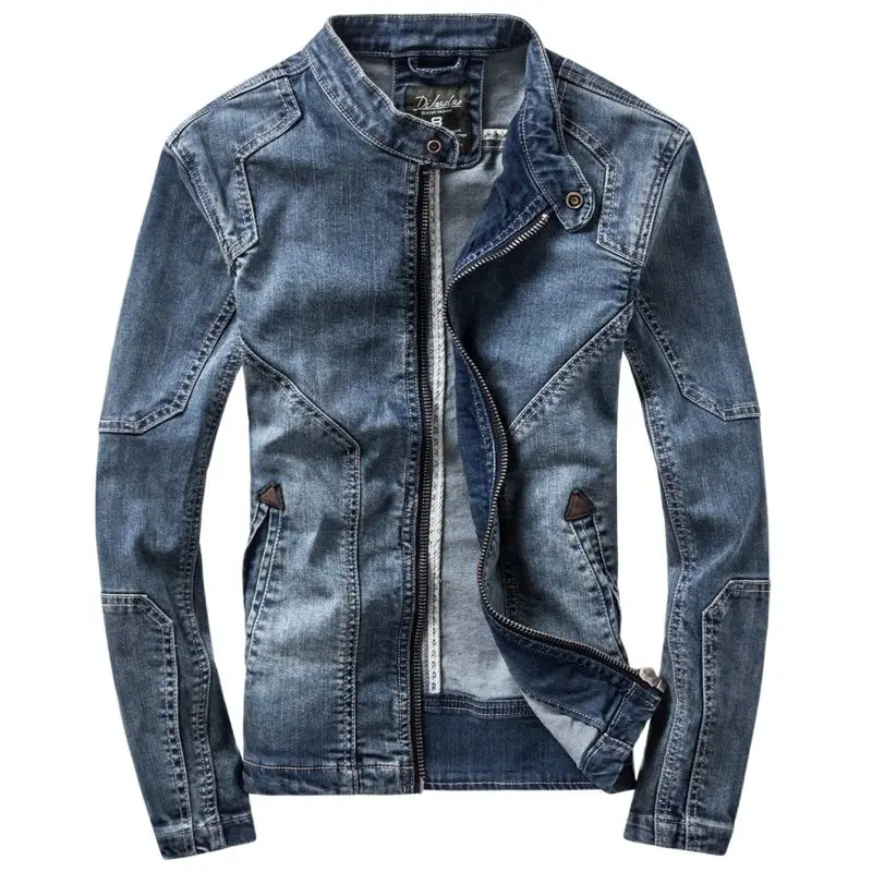 Denim Jackets Men Dark Blue Casual 