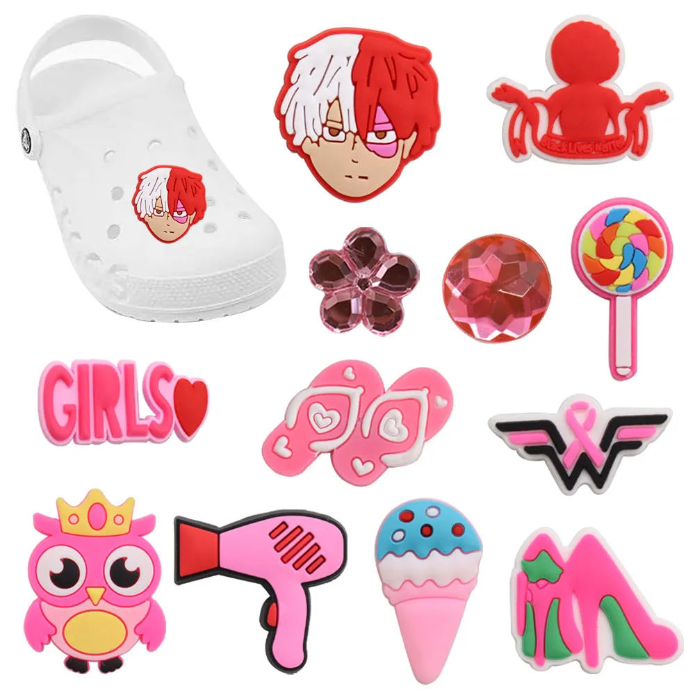

Wholesale 50pcs Shoe Charms Pink Lollipop Ice Cream Owl Accessories PVC Shoe Decoration DIY For Croc Jibz Fit Wristbands