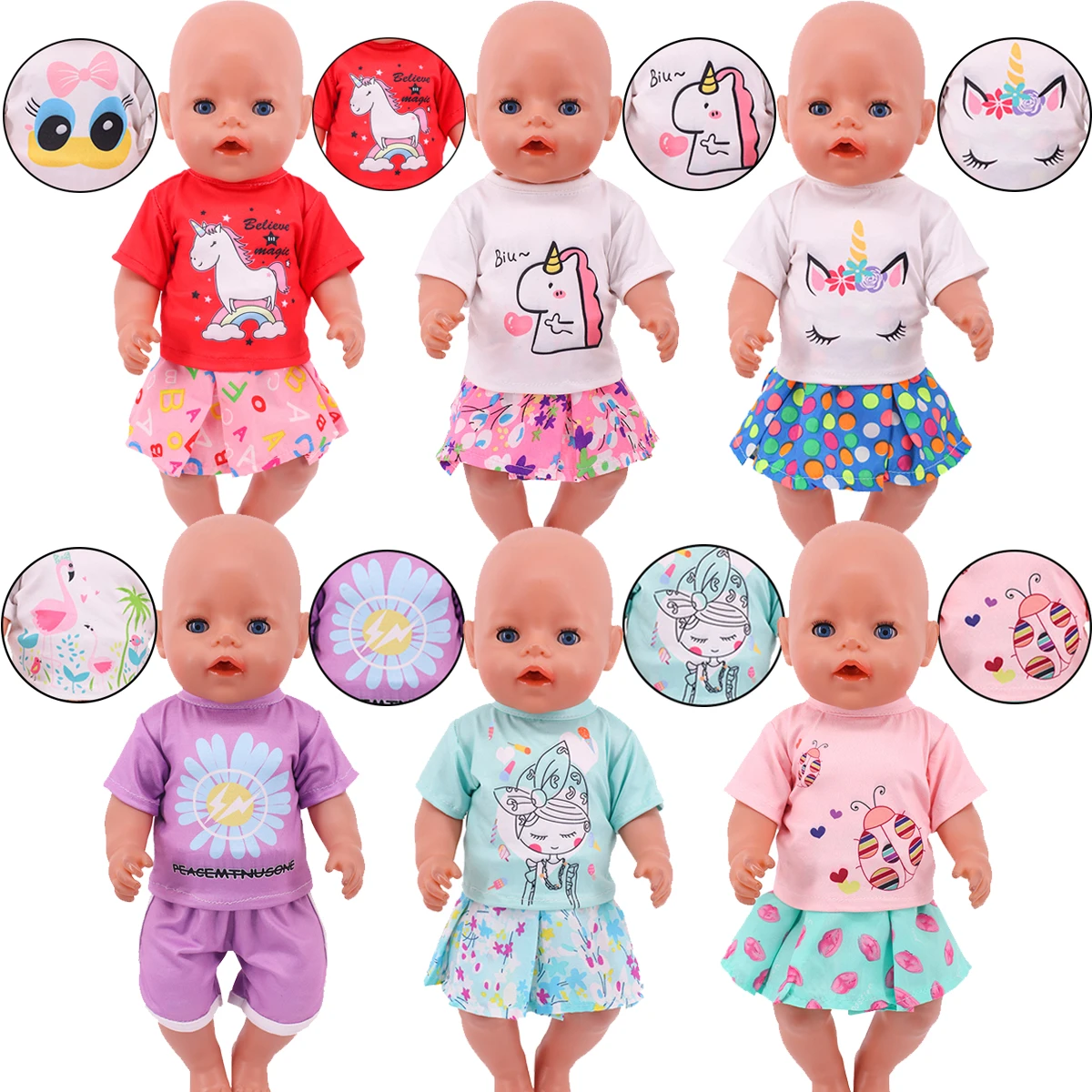 

2022 Doll Born Baby Clothes Short Sleeve Pants Skirt Fit 18 Inch American&43 Cm Reborn Doll, Russian OG Girl Doll DIY Toys