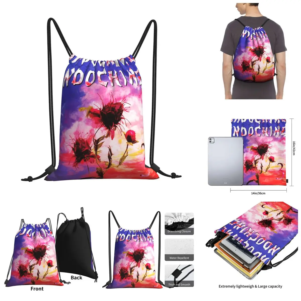 

New Indochine Drawstring Bags Gym Bag Vintage Backpack Graphic fleet Knapsack