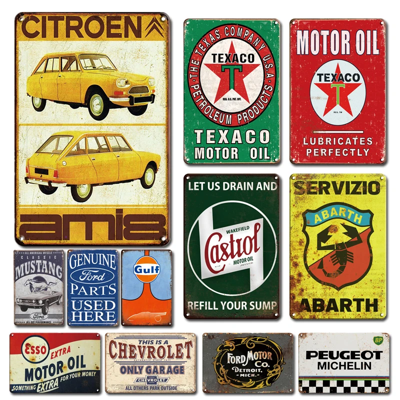

Vintage Motor Oil Metal Sticker Tin Sign Retro Gas Station Garage Decor Metal Plate Rustic Car Poster Man Cave Decoration Plaque
