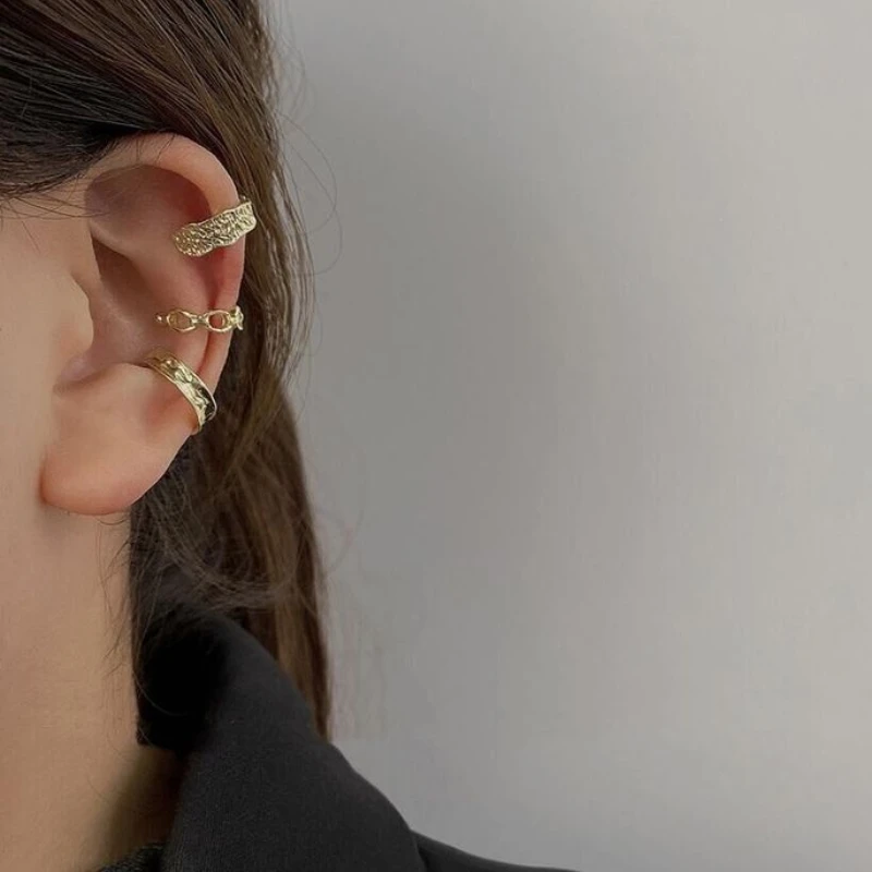 

VSnow Trendy Three-piece Suit Irregular Clip Earrings for Women Creative Gold Silver Color Open Earrings Jewelry Accessories