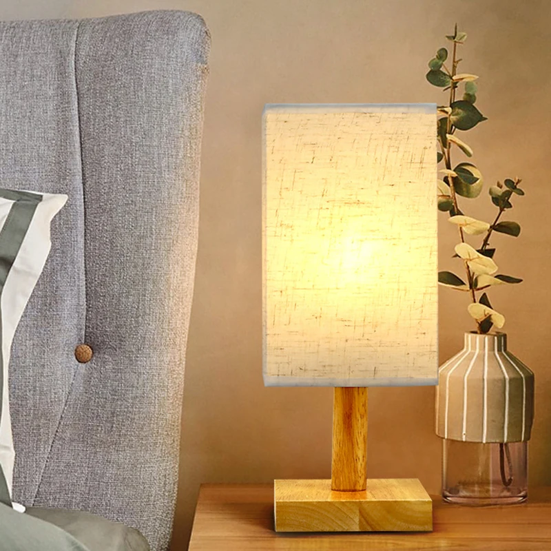 

ZK40 USB Ambient Light Creative Scandinavian Solid Wood Table Lamp Linen Vintage Bedroom Bedside Table Fabric Table Lamp