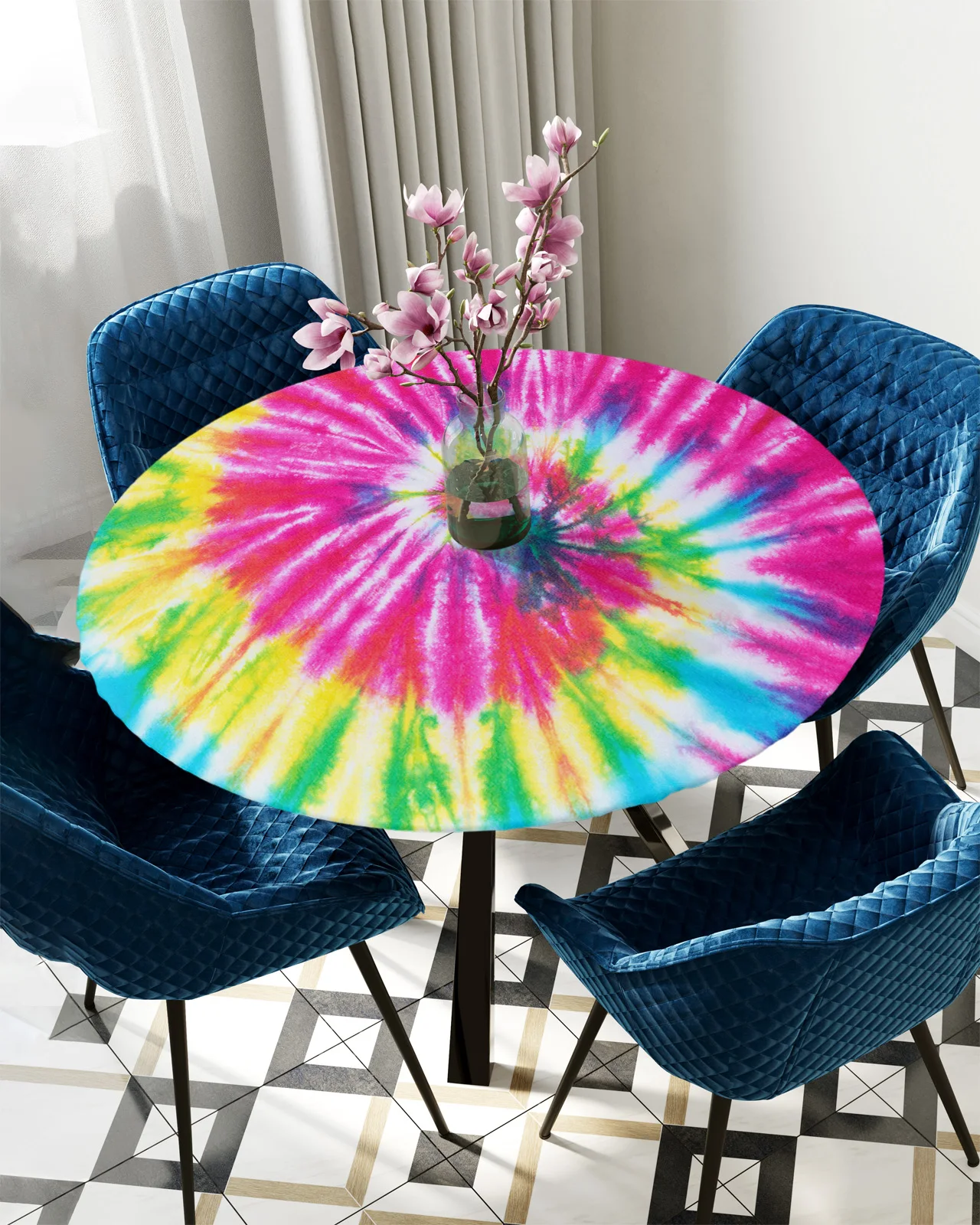 

Радужная разноцветная Этническая круглая прямоугольная скатерть для стола, водонепроницаемая эластичная скатерть для украшения дома