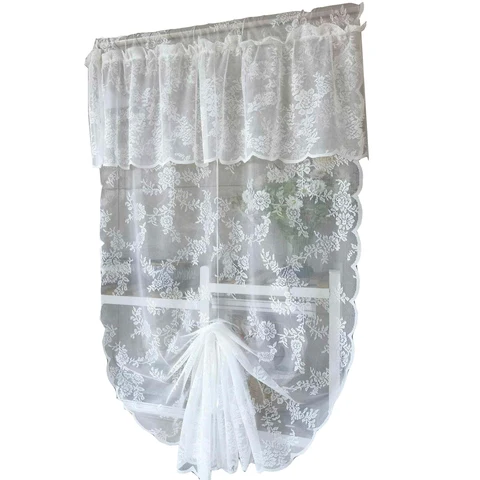 1 шт. Белая Двойная занавеска для маленького окна, цветочные кружевные прозрачные римские драпировки, кухонные шторы для кабинета # E
