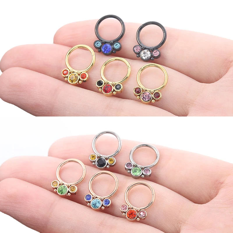 G23 Titanium Surgical Metal Earring Septum Tragus Piercing Ten Style Zircon Plating Nose Ear Ring Clicker Body Jewelry 16G 2022 |