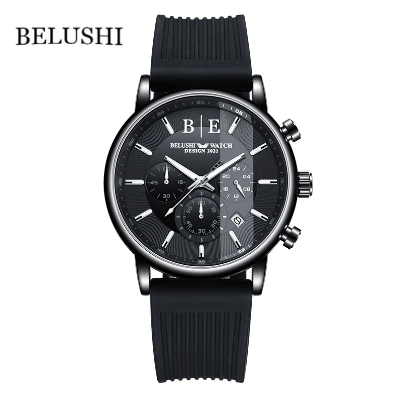 

Sports Fashion Chronograph Waterproof Black Men for Watch Casual Silicone Strap Calendar Luminous Quartz Watch Mens Montre Femme