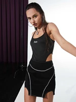 rinsta 2022 summer sexy bodysuits sleeveless solid black women fashion letters embroidery adjustable strap bodysuit romper