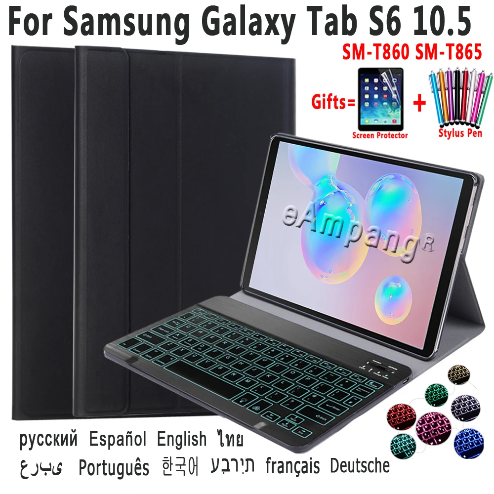 

For Samsung Galaxy Tab S6 10.5 Case Keyboard German Korean Russian Arabic Backlight Keyboard Cover for Samsung Tab T860 T865