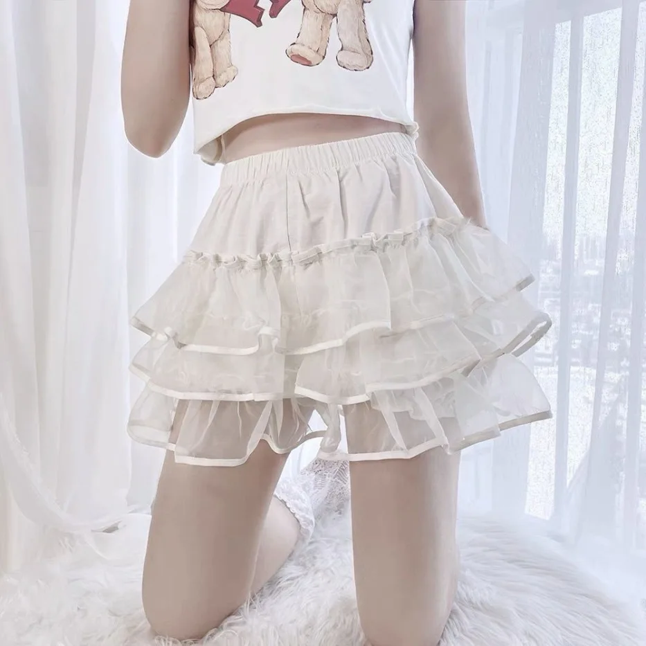New Summer Pumpkin Cake Shorts Skirts Sweet Lolita Tiered Shorts Girls Cute Bow Lace  Short Pants Women  Ruffles Y2k Bloomers