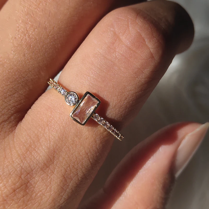 

Simple Cubic Zirconia Finger Rings Geometric Gold Color Rings For Women Classic Wedding Anniversary Jewelry Gifts