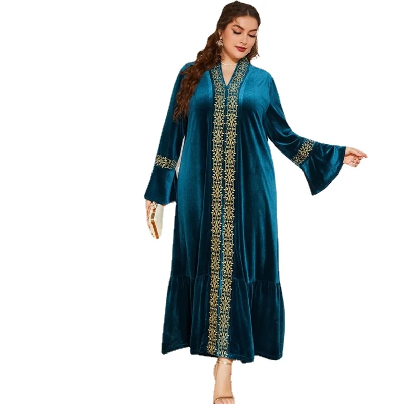 

African Dress Women's Flower Print V-Neck Daily Evening Party Velvet Long Maxi Dress African Dresses Muslim Fashion Abaya