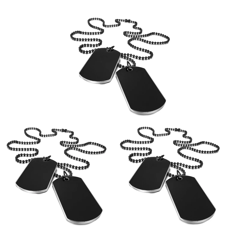 

6 PCS Alloy Pendant Necklace Pendant Black Army Style Name Double Dog Tag Plate Biker Chain Necklace 27 Inch Man