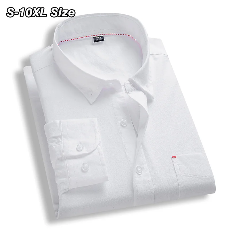 

Spring Oxford Mens Long Sleeve Cotton Shirt Business Office Dress Casual Solid Color Blouse Plus Size 7XL 8XL 9XL 10XL