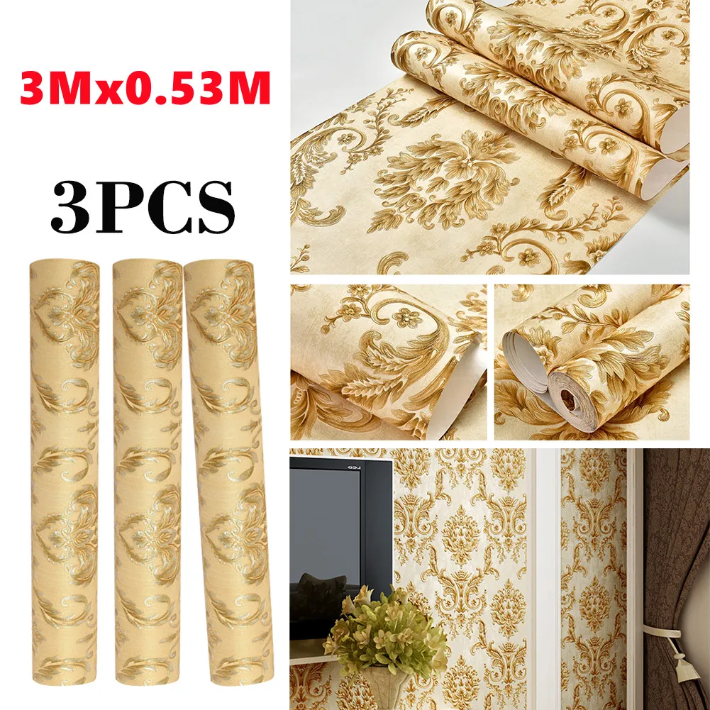 

Самоклеящиеся обои в 3 рулонах, нетканый материал, фоновая Наклейка на стену в европейском стиле для спальни, гостиной, телевизора