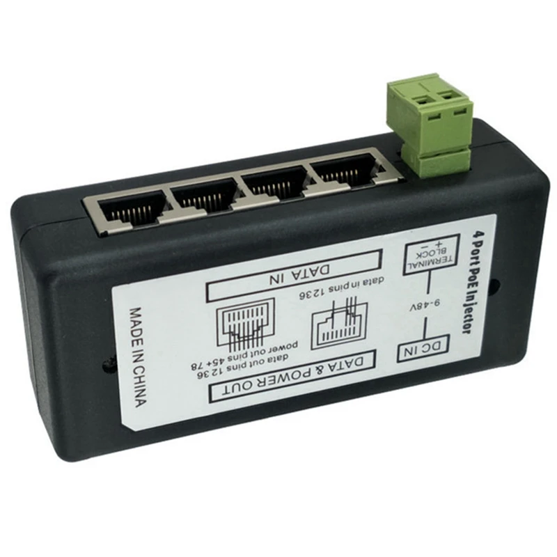 

1 Piece Black 4 Port POE Injector Plastic POE Power Adapter For CCTV Surveillance IP Cameras Power Over Ethernet Adapter