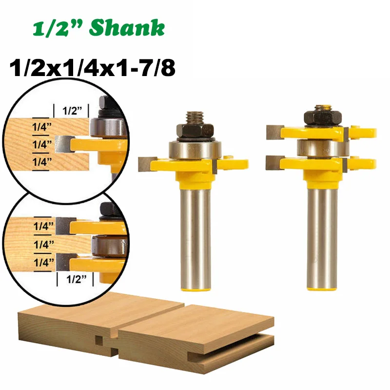 

2PC/Set 1/2" 12.7MM Shank Milling Cutter Wood Carving Tongue & Groove Joint Assemble Router Bits T-Slot Tenon Woodworking Cutter