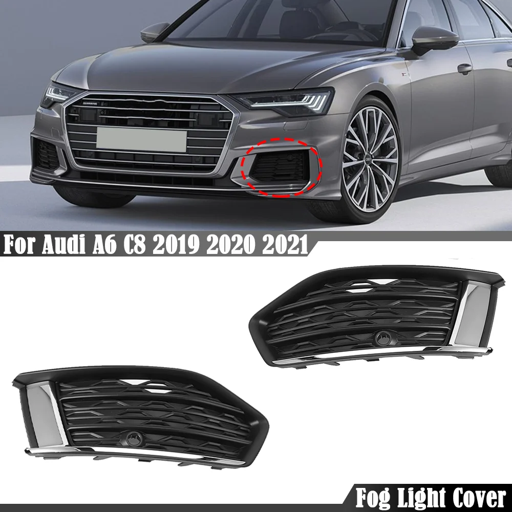 

Front Bumper Fog Light Cover Frame Fog Lamp Grille Grill Headlights Protector Cover For Audi A6 C8 2019-2021 4KD807648 4KD807647