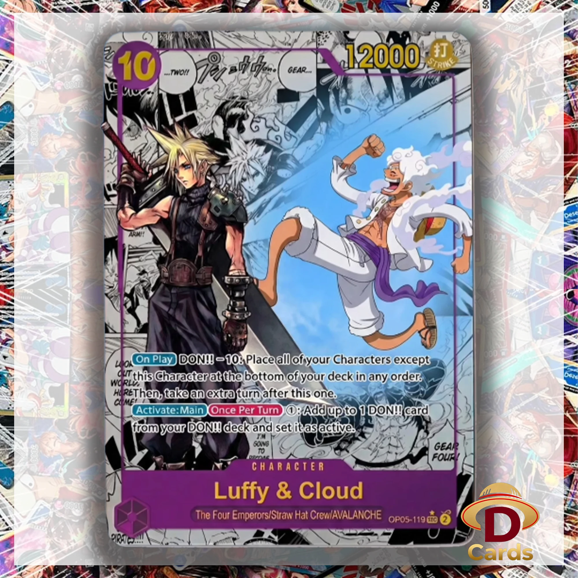 Фото Карточка ONE PIECE с изображением Луффи из Gear 5 / Клауда, коллекционная карточка с фан-артом, реалистичные аниме-карточки с голографической фольгой. №1