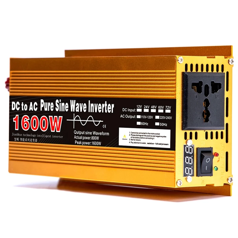 

Pure Sine Wave Inverter 24V To AC 220V 1600W Transformer Photovoltaic Solar Power Converter Car Home Outdoor Inverter