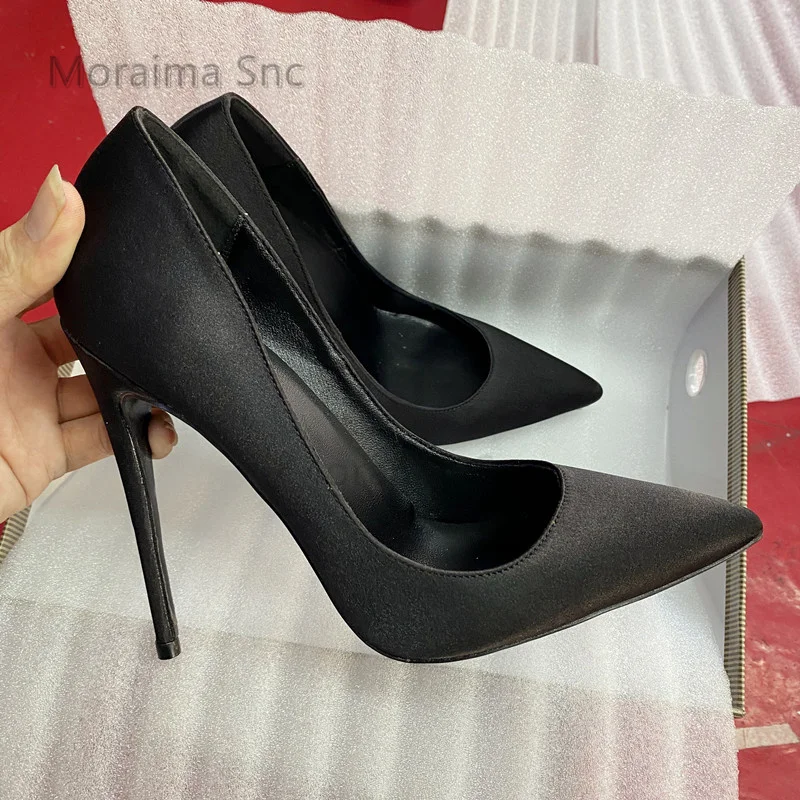 Black Satin Sexy High Heels Shoes for Women Pumps Pointed Toe Shallow Stiletto Wedding Party Dress Shoes Female Spring Autumn