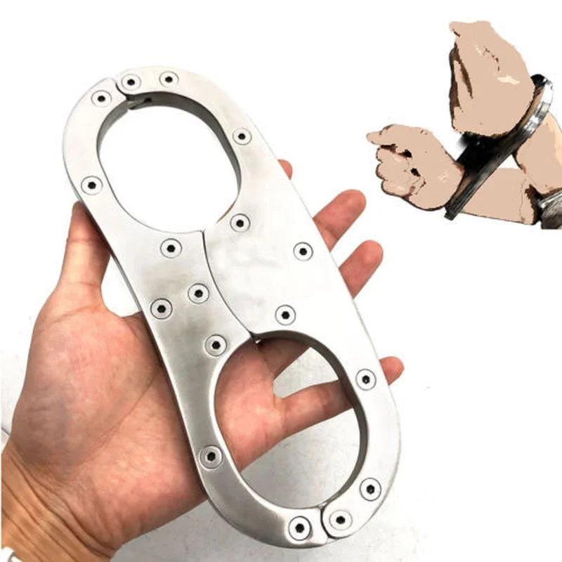 Stainless Steel Handcuffs Cangue Fixed Wrist Cuffs Pillory BDSM Shackles Restraint Bondage Yoke Pillory Slave Sex Erotic Toys