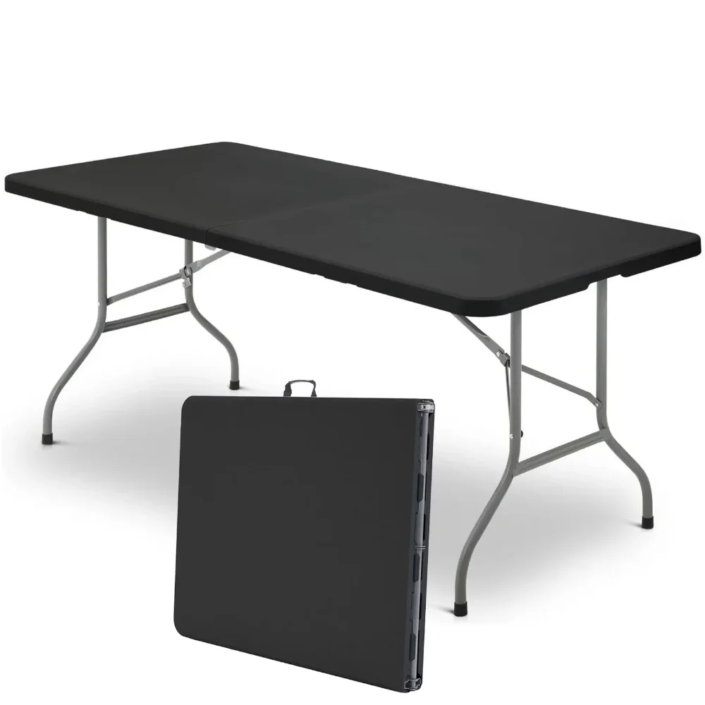 

6 ft Plastic Folding Table Portable Fold-in-Half Table, Black