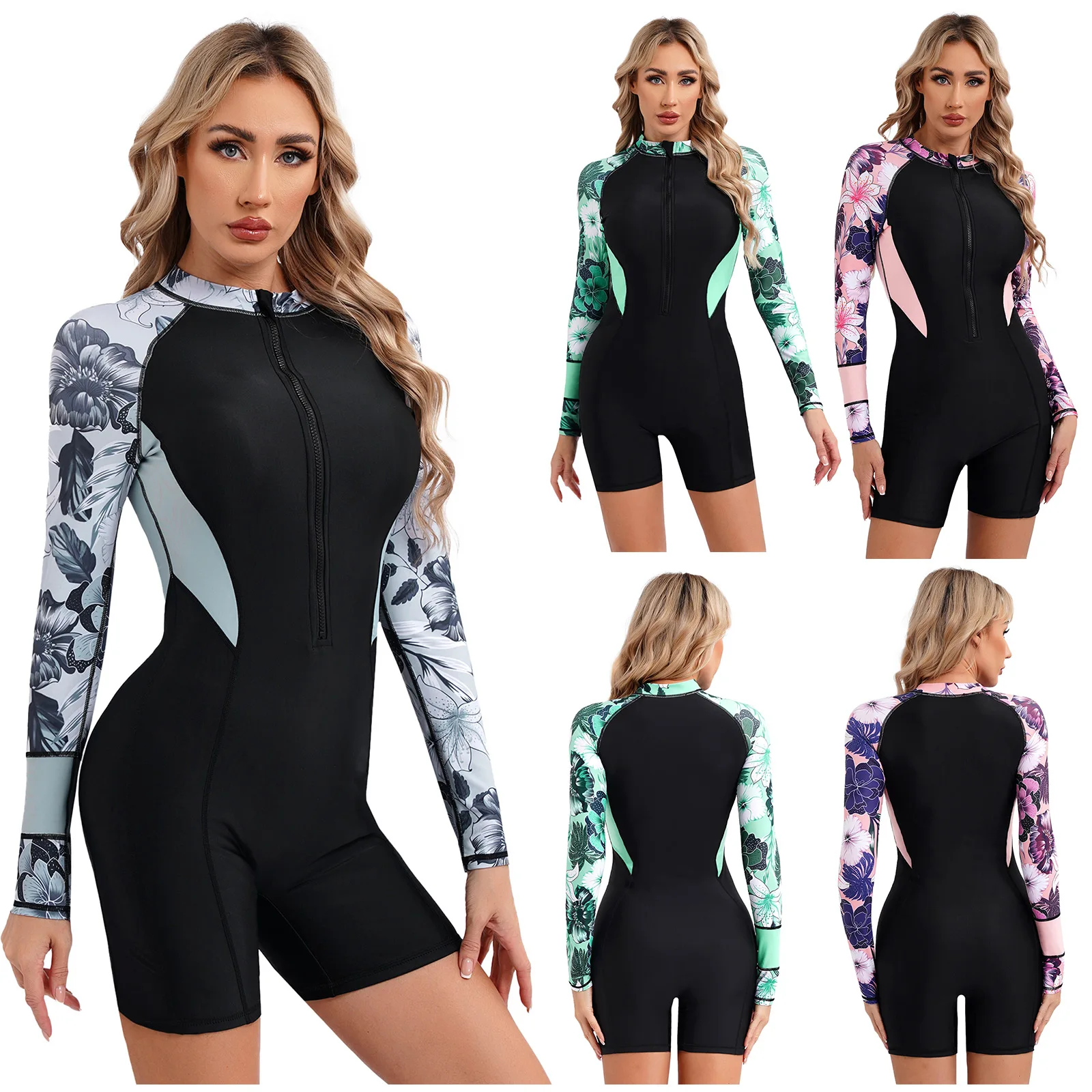 Женский слитный купальник спортивный с длинным рукавом бойфрендами UPF 50 + костюм