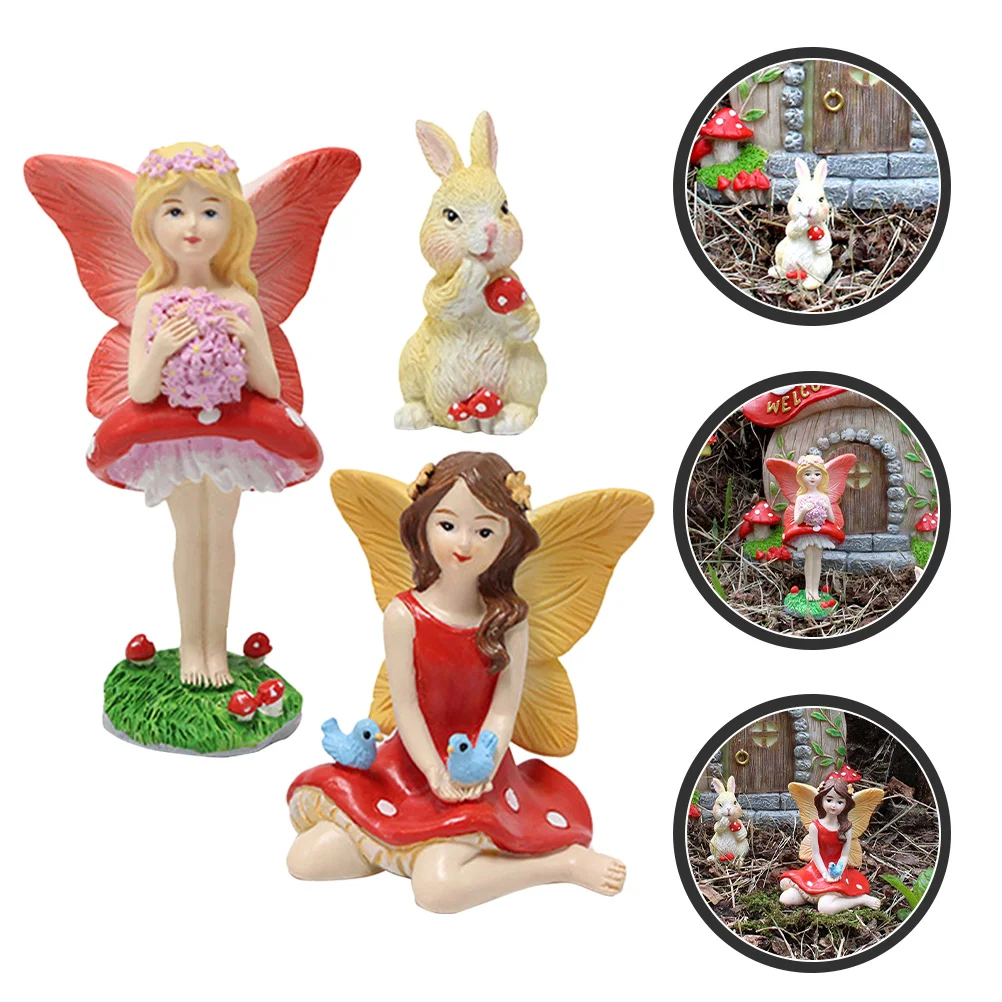 

Fairy Figurines Statue Flower Ornament Garden Fairies Miniature Decor Rabbit Ornaments Pot Planter Crafts Resin Mini Figurine