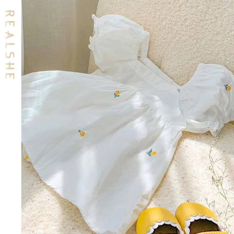 

New Kids Girls Dresses Summer Short Sleeve Floral Embroidery Princess Dresses Children Clothing Wedding Party Vestidos