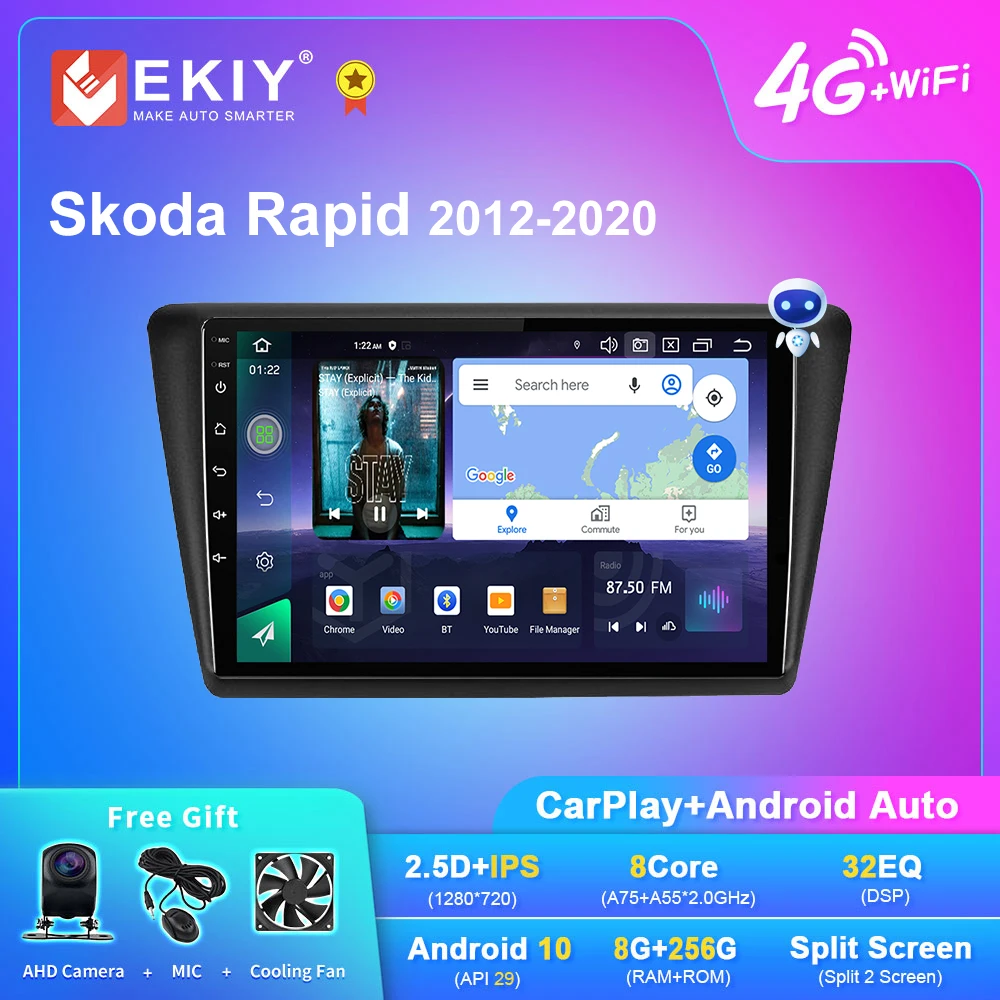 

EKIY Q7 Android 10 Car Radio For Skoda Rapid 2012-2020 Navi GPS 1280*720 IPS Carplay Multimedia Player Head Unit Tape Recorder