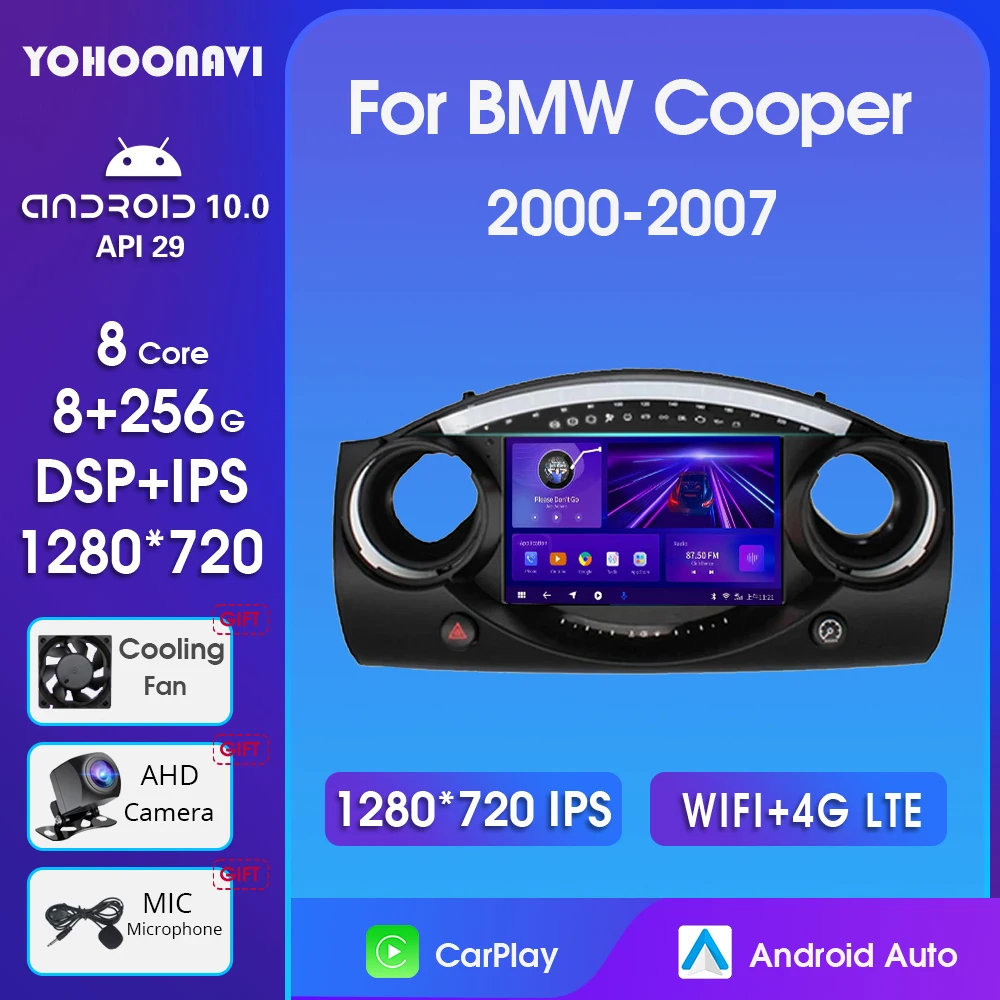 

YOHOONAVI 2 Din Android 10 для BMW Mini Cooper R50 R52 R53 2000-2007 Автомагнитола мультимедийный видеоплеер навигация для Carplay GPS DSP