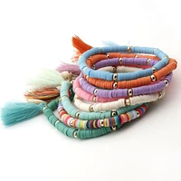 50 pcs multicolor bohemian shell tassel bracelet 7 colors ehthic beach boho statement cotton rope chain woven bracelet for women